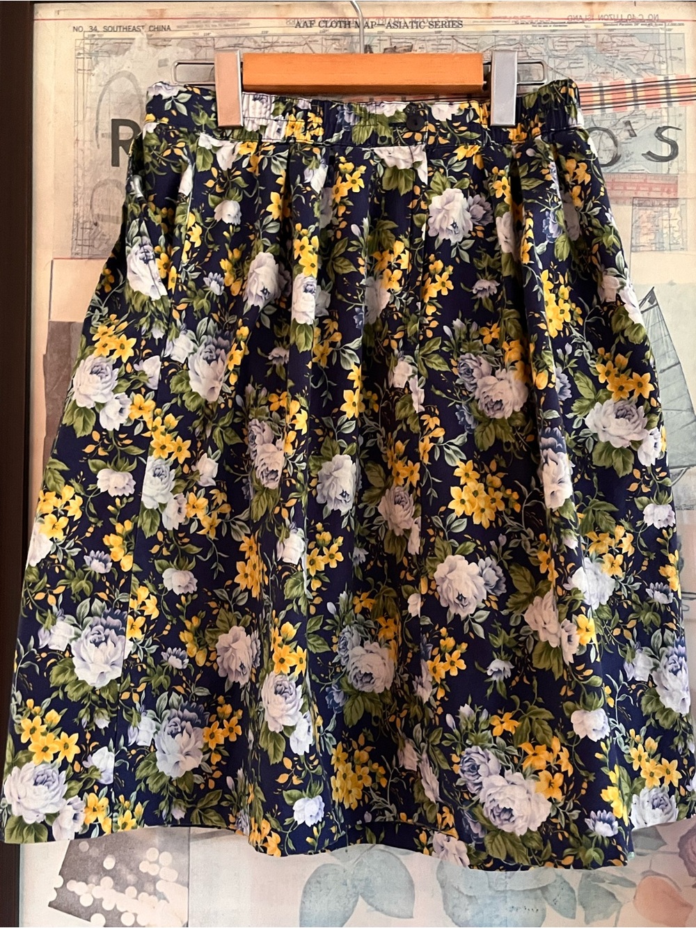 Vintage Aston 100% Cotton Floral Pleated Skirt S/M